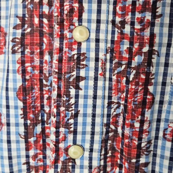 VINTAGE Wrangler Pearl Snap Western Rose Blue Long Sleeve Shirt Size XL Plaid - Picture 10 of 12